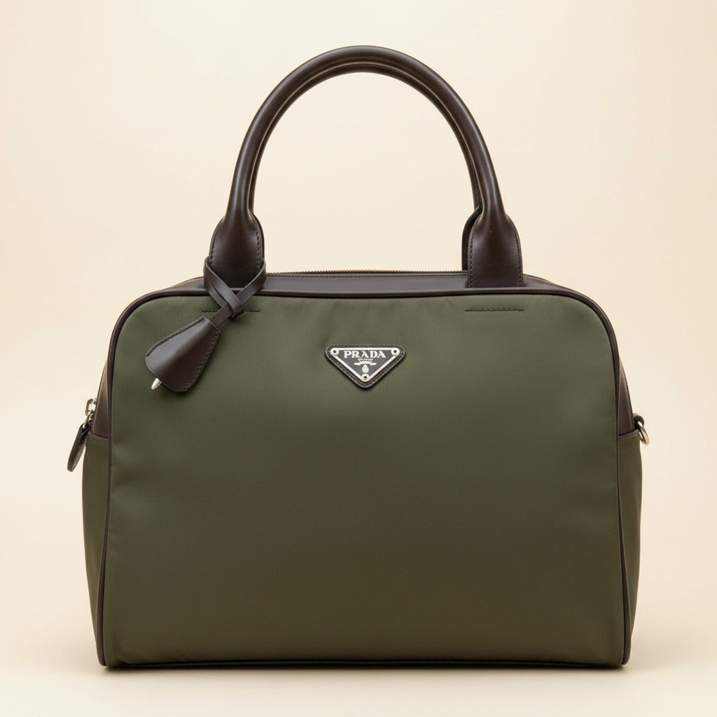 Vintage Prada Tessuto Nylon Satchel Bag - Olive Green | Samr