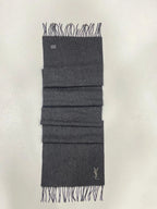 Yves Saint Laurent Pour Homme 100% Wool Scarf – Charcoal Gray with YSL Logo