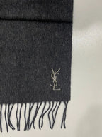 Yves Saint Laurent Pour Homme 100% Wool Scarf – Charcoal Gray with YSL Logo