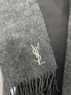 Yves Saint Laurent Pour Homme 100% Wool Scarf – Charcoal Gray with YSL Logo