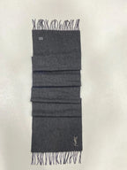 Yves Saint Laurent Pour Homme 100% Wool Scarf – Charcoal Gray with YSL Logo