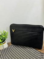 Vintage Mario Valentino Black Leather Monogram Clutch Bag Made in Italy MT36