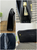 Vintage Mario Valentino Black Leather Monogram Clutch Bag Made in Italy MT36