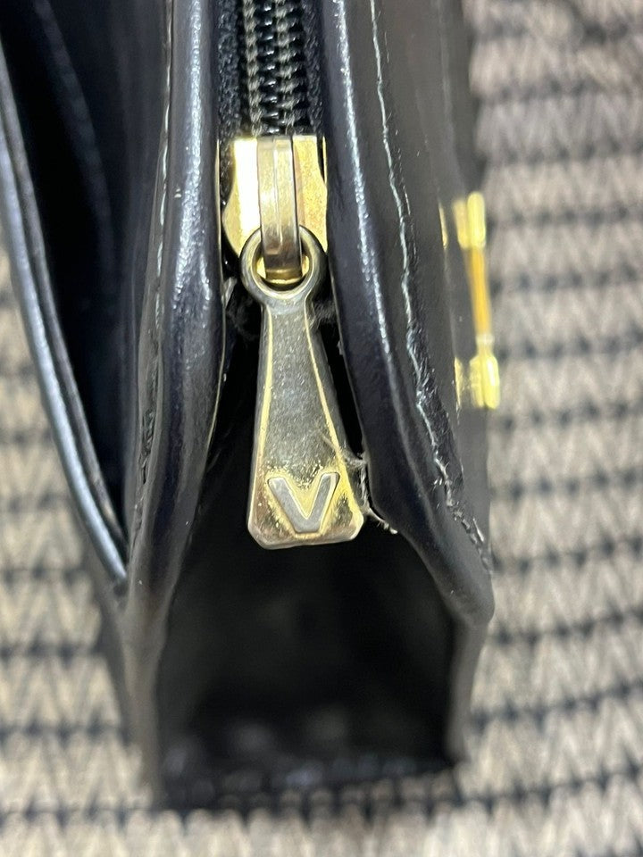 Vintage Mario Valentino Black Leather Monogram Clutch Bag Made in Italy MT36