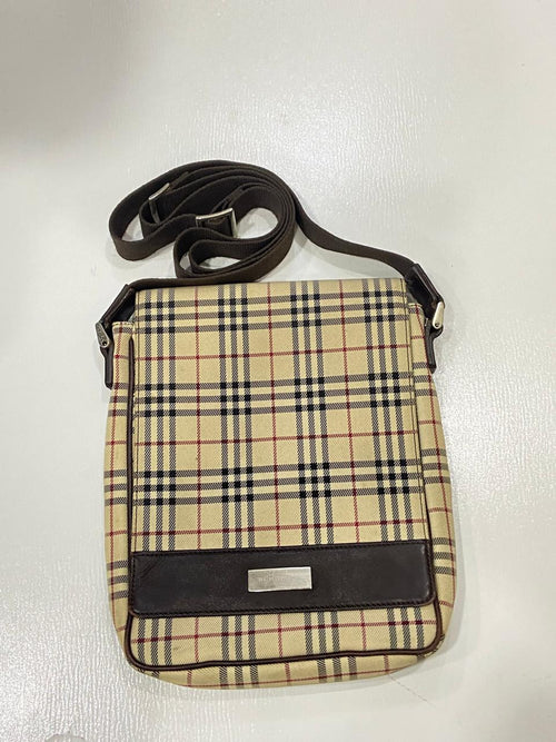 Burberry Vintage Nova Check Logo Plate Crossbody Bag – Beige & Brown