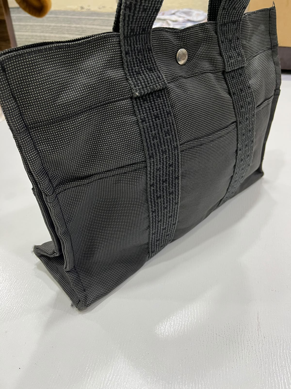 Hermès Vintage Charcoal Canvas Herline Tote MM Bag