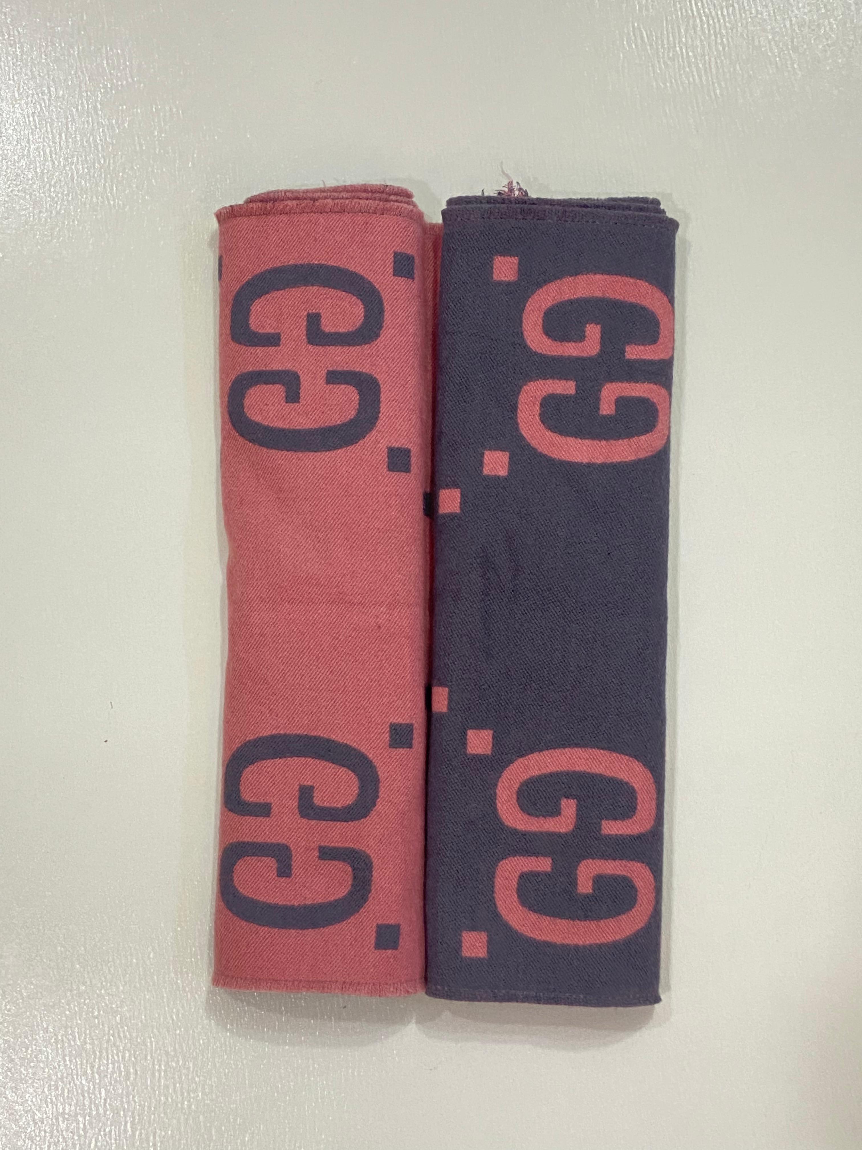 Gucci Reversible GG Monogram Jacquard Wool Scarf - Graphite Grey & Pink