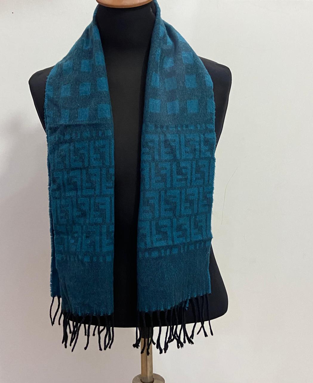 Vintage Fendi Uomo Teal Blue FF Monogram Jacquard Scarf