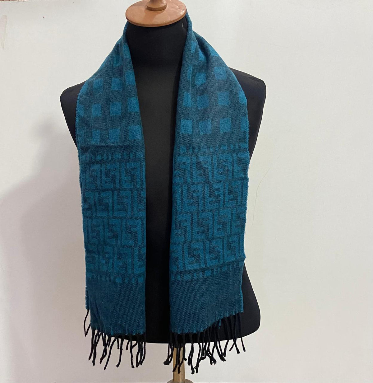 Vintage Fendi Uomo Teal Blue FF Monogram Jacquard Scarf