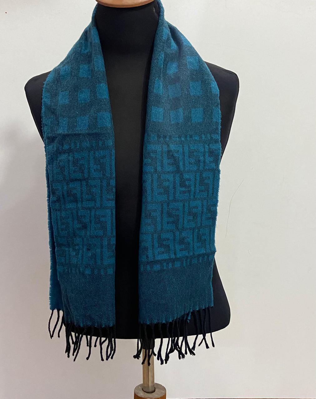 Vintage Fendi Uomo Teal Blue FF Monogram Jacquard Scarf