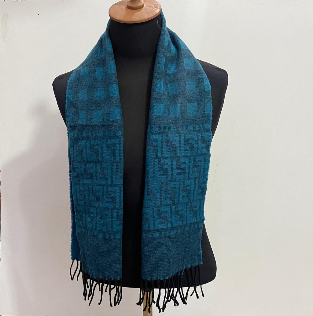 Vintage Fendi Uomo Teal Blue FF Monogram Jacquard Scarf