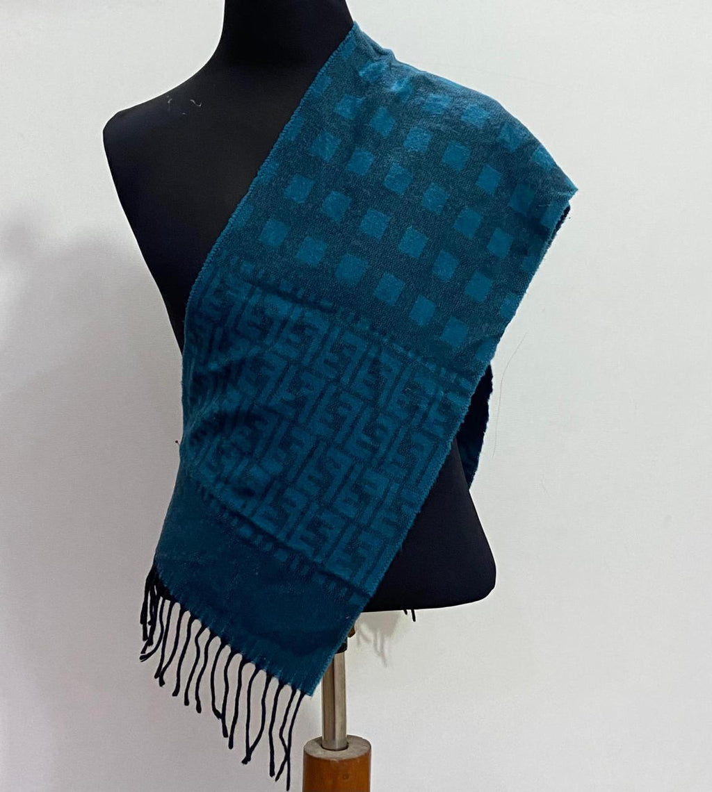 Vintage Fendi Uomo Teal Blue FF Monogram Jacquard Scarf