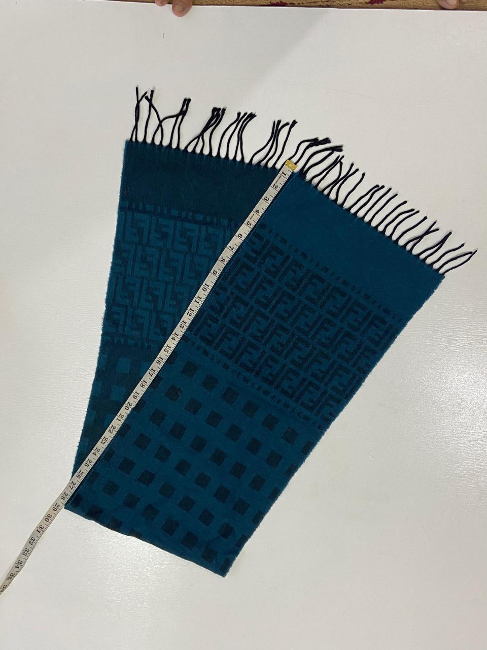 Vintage Fendi Uomo Teal Blue FF Monogram Jacquard Scarf