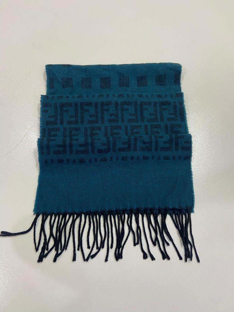 Vintage Fendi Uomo Teal Blue FF Monogram Jacquard Scarf
