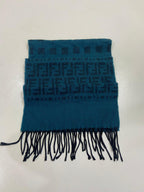 Vintage Fendi Uomo Teal Blue FF Monogram Jacquard Scarf