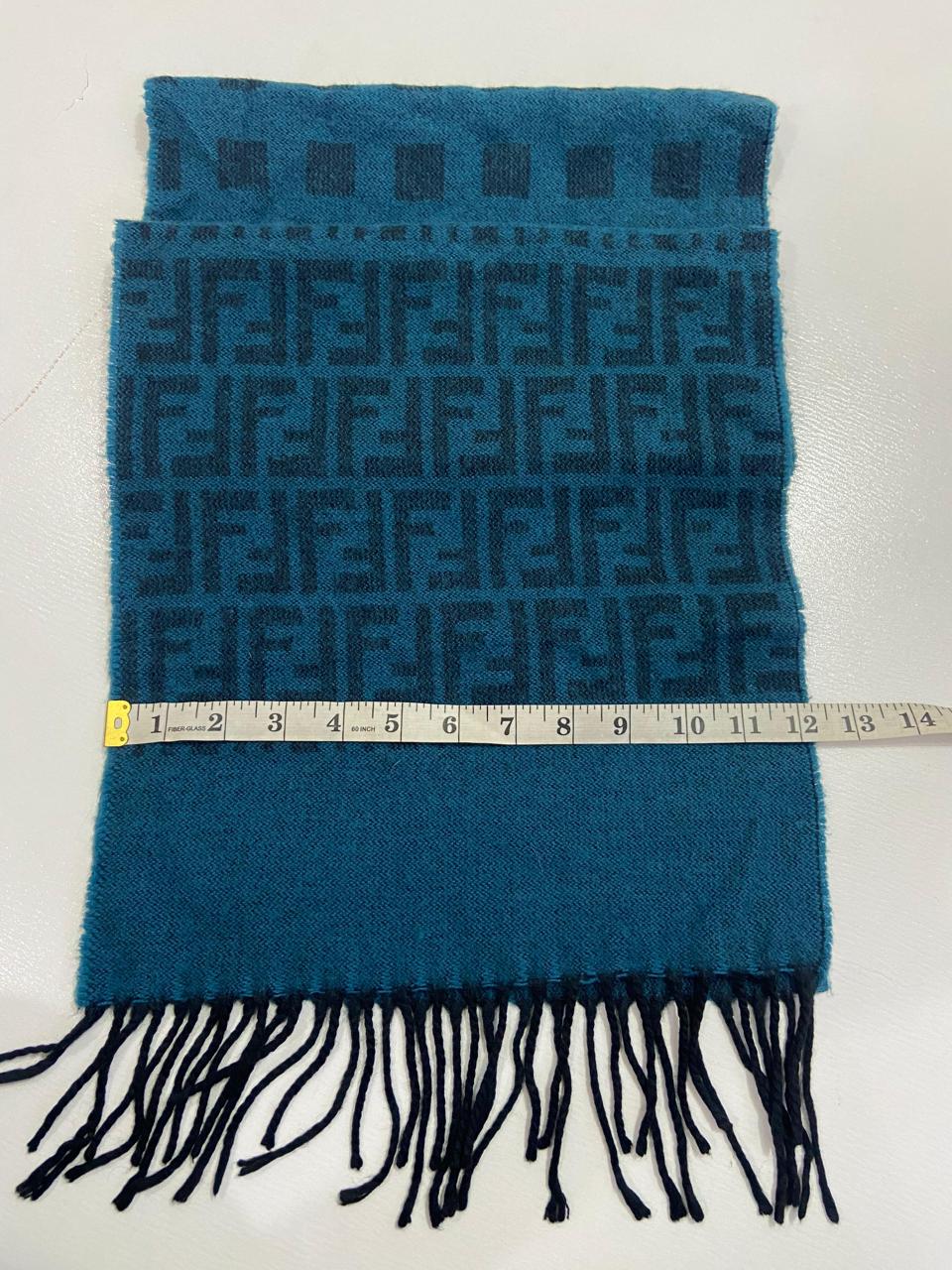 Vintage Fendi Uomo Teal Blue FF Monogram Jacquard Scarf