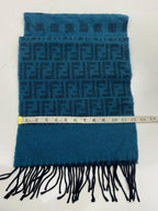 Vintage Fendi Uomo Teal Blue FF Monogram Jacquard Scarf