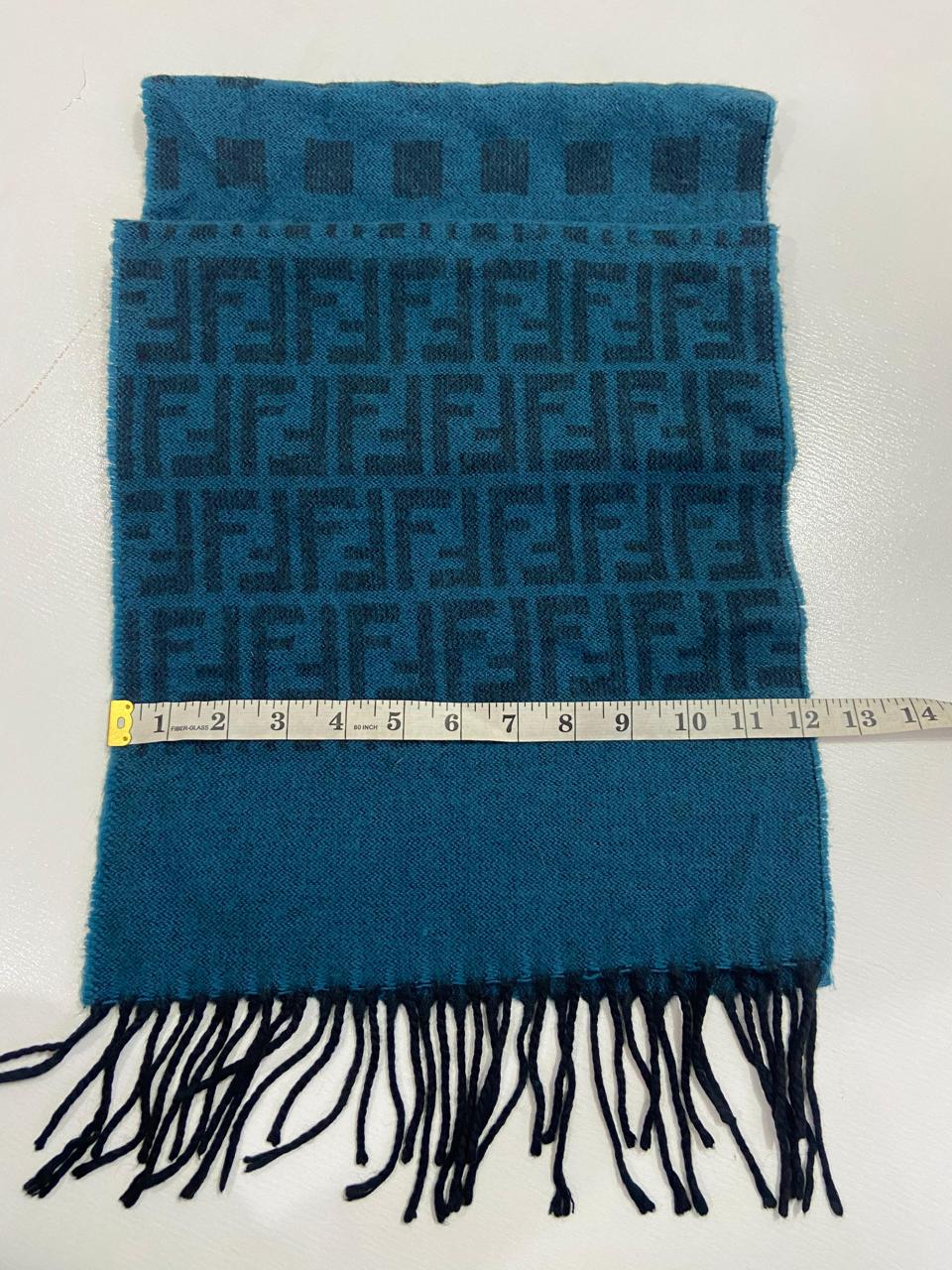 Vintage Fendi Uomo Teal Blue FF Monogram Jacquard Scarf