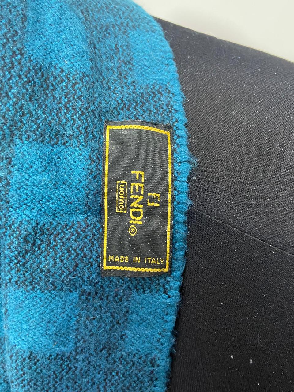Vintage Fendi Uomo Teal Blue FF Monogram Jacquard Scarf