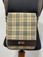 Burberry Vintage Nova Check Logo Plate Crossbody Bag – Beige & Brown