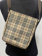 Burberry Vintage Nova Check Logo Plate Crossbody Bag – Beige & Brown