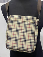 Burberry Vintage Nova Check Logo Plate Crossbody Bag – Beige & Brown