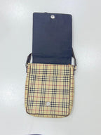 Burberry Vintage Nova Check Logo Plate Crossbody Bag – Beige & Brown