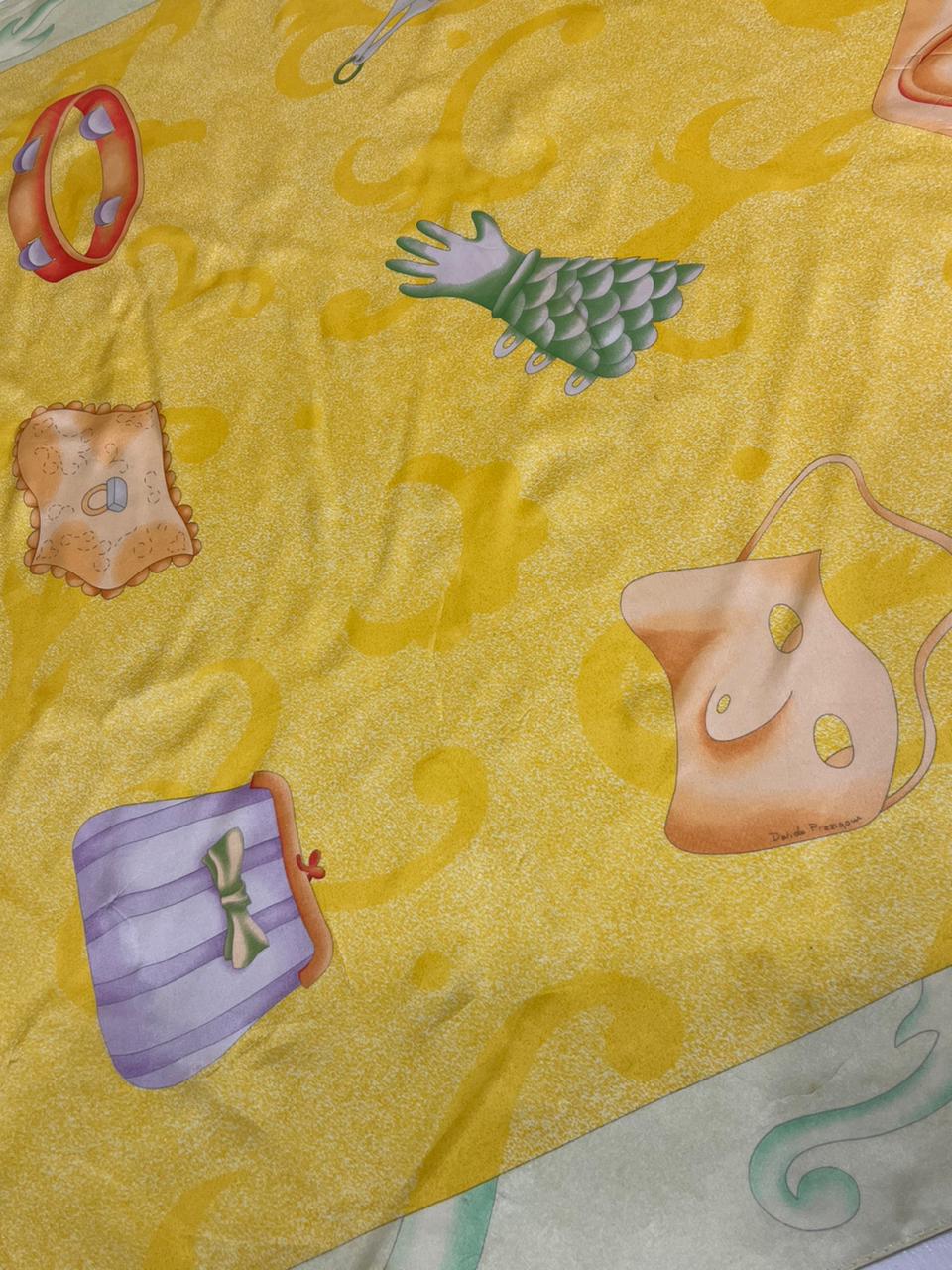 Vintage BVLGARI Davide Pizzigoni Silk Scarf – Yellow Fashion Accessories Print