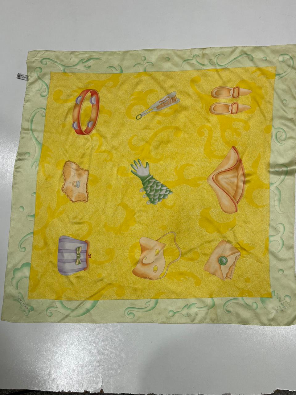 Vintage BVLGARI Davide Pizzigoni Silk Scarf – Yellow Fashion Accessories Print
