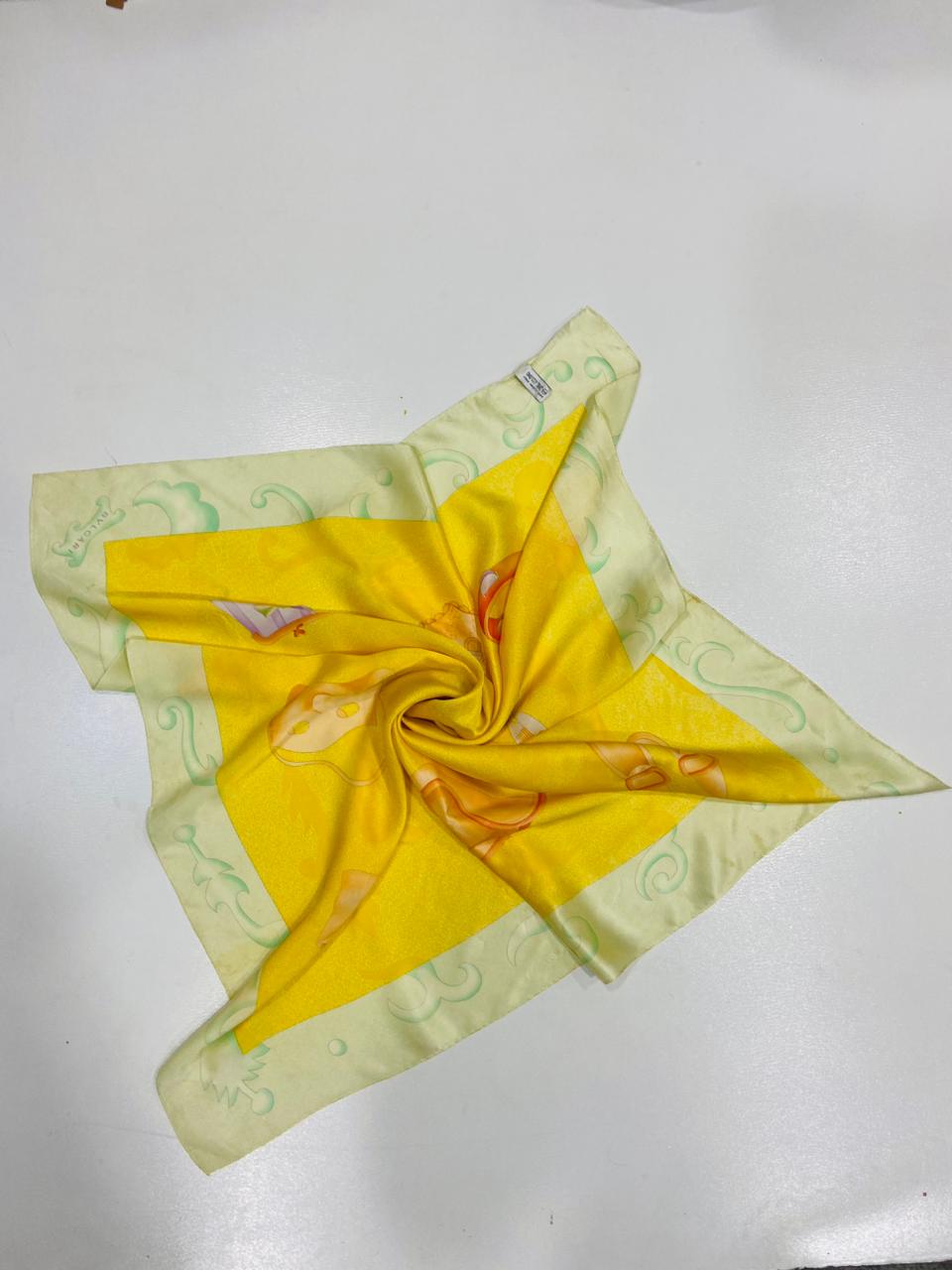 Vintage BVLGARI Davide Pizzigoni Silk Scarf – Yellow Fashion Accessories Print