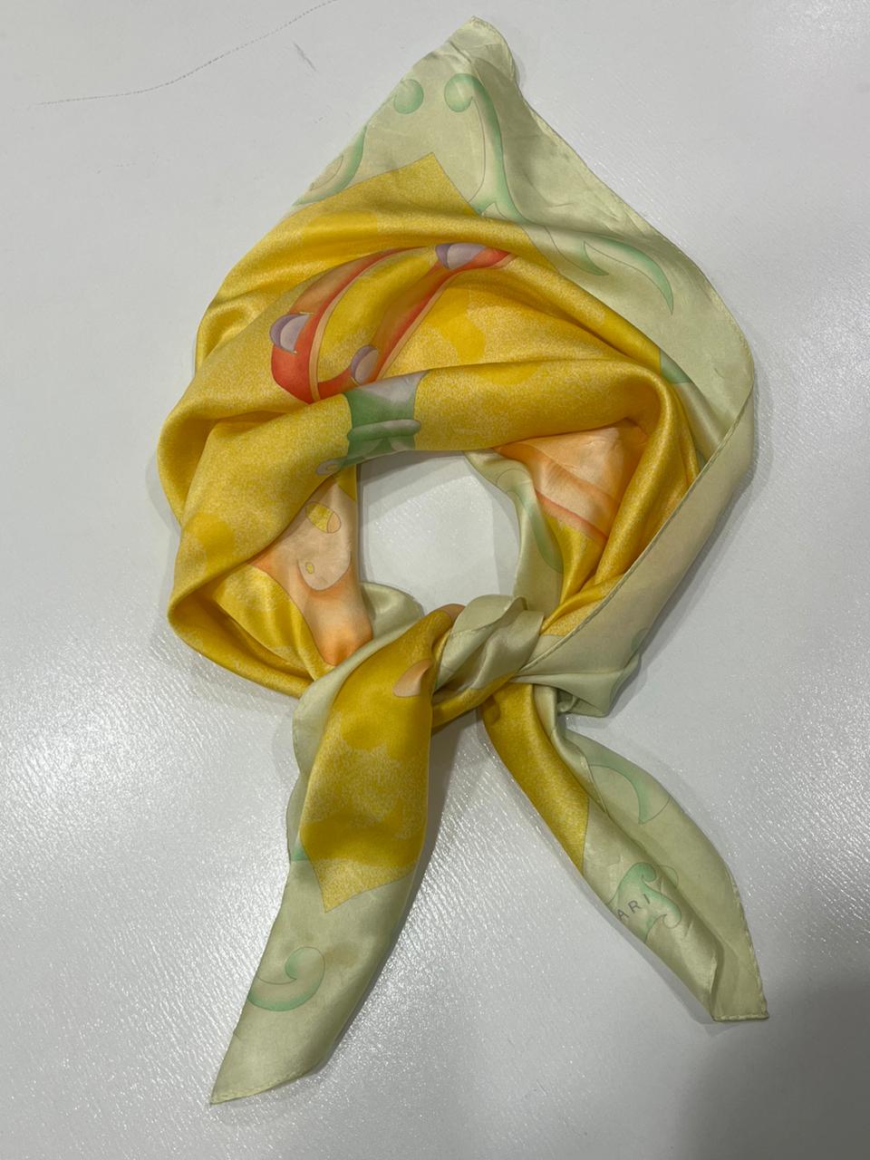 Vintage BVLGARI Davide Pizzigoni Silk Scarf – Yellow Fashion Accessories Print