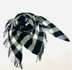 Burberry Black Check 100% Cashmere Triangle Fringe Scarf (Made in Scotland)