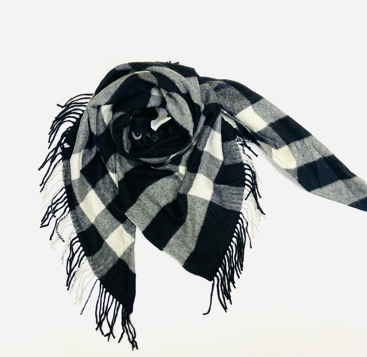 Burberry Black Check 100% Cashmere Triangle Fringe Scarf (Made in Scotland)