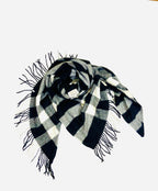 Burberry Black Check 100% Cashmere Triangle Fringe Scarf (Made in Scotland)