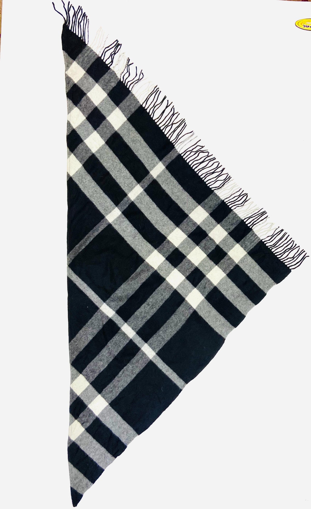 Burberry Black Check 100% Cashmere Triangle Fringe Scarf (Made in Scotland)