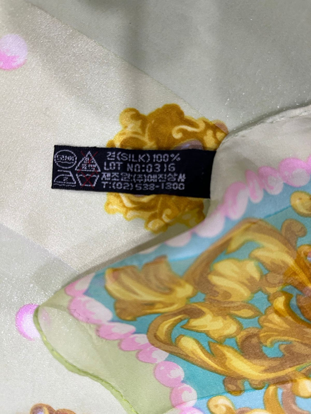 Vintage Balenciaga Paris 100% Silk Baroque Scroll Print Square Scarf