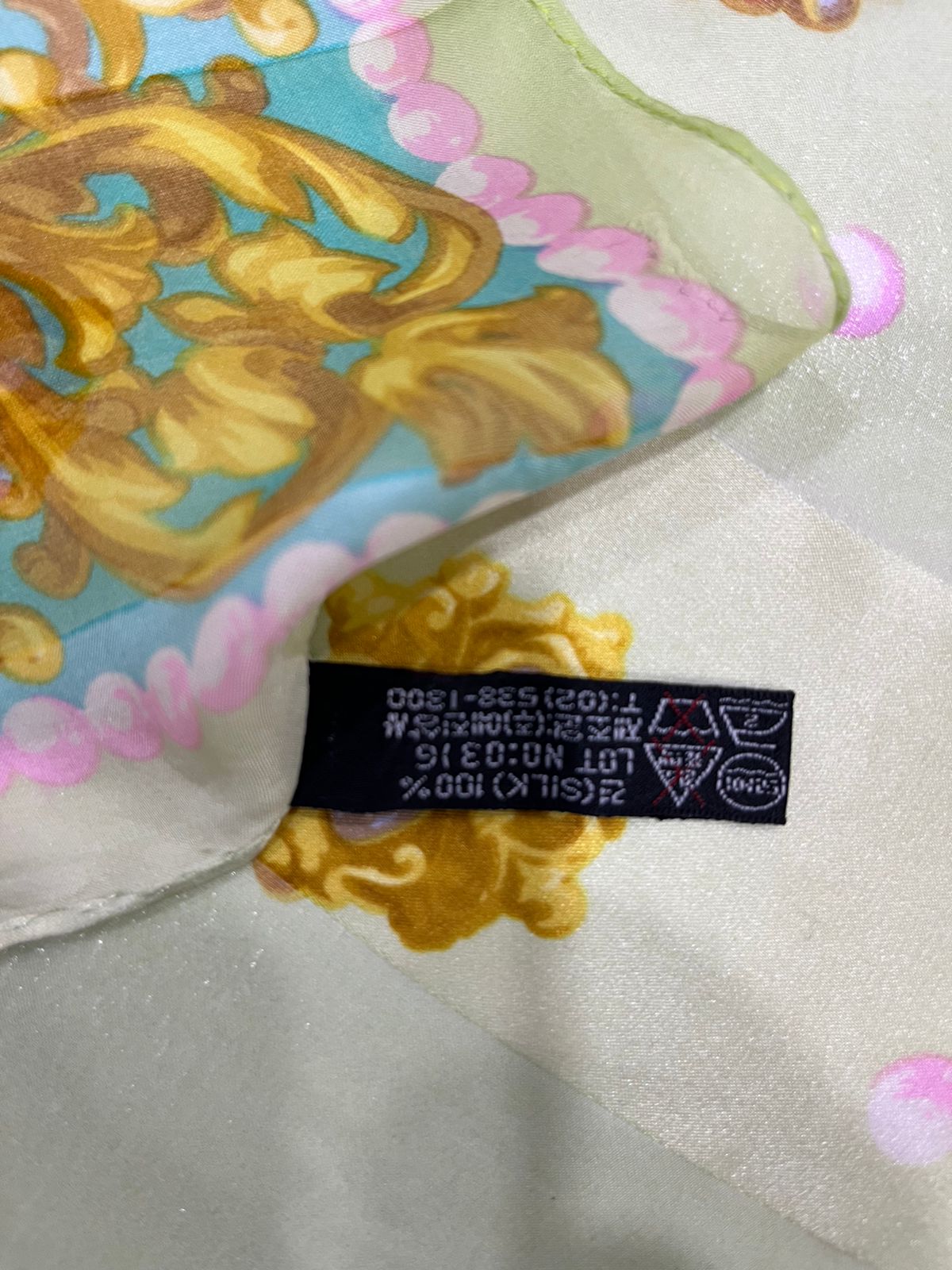 Vintage Balenciaga Paris 100% Silk Baroque Scroll Print Square Scarf