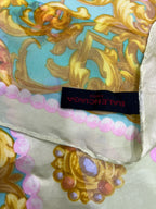 Vintage Balenciaga Paris 100% Silk Baroque Scroll Print Square Scarf