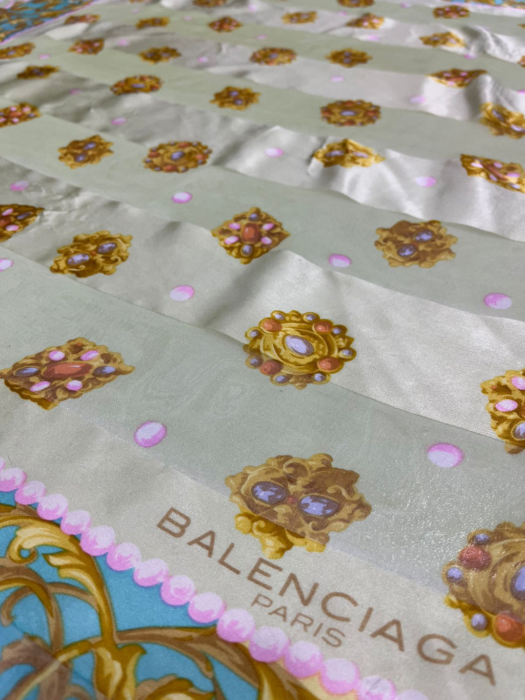 Vintage Balenciaga Paris 100% Silk Baroque Scroll Print Square Scarf
