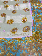 Vintage Balenciaga Paris 100% Silk Baroque Scroll Print Square Scarf