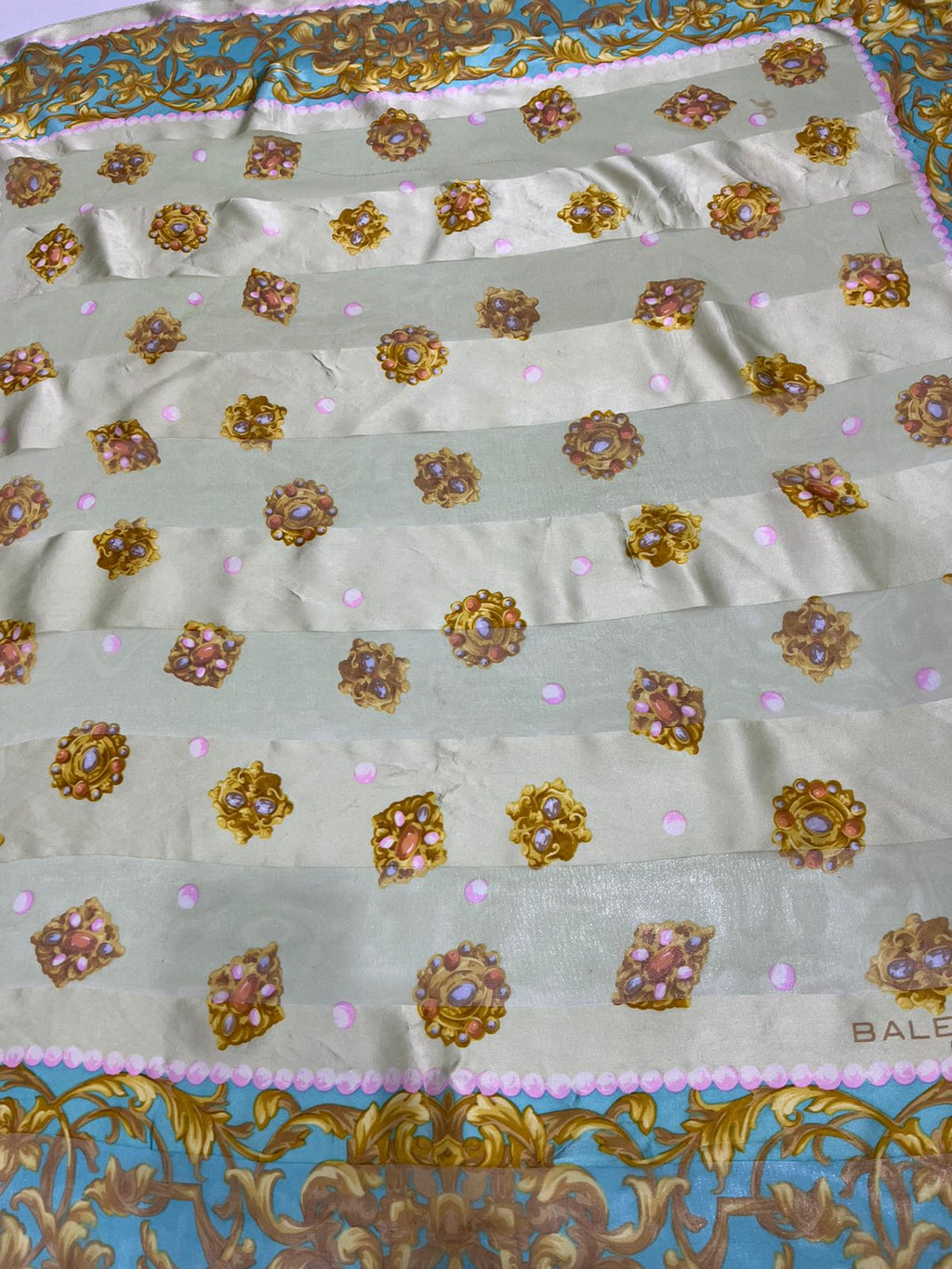 Vintage Balenciaga Paris 100% Silk Baroque Scroll Print Square Scarf