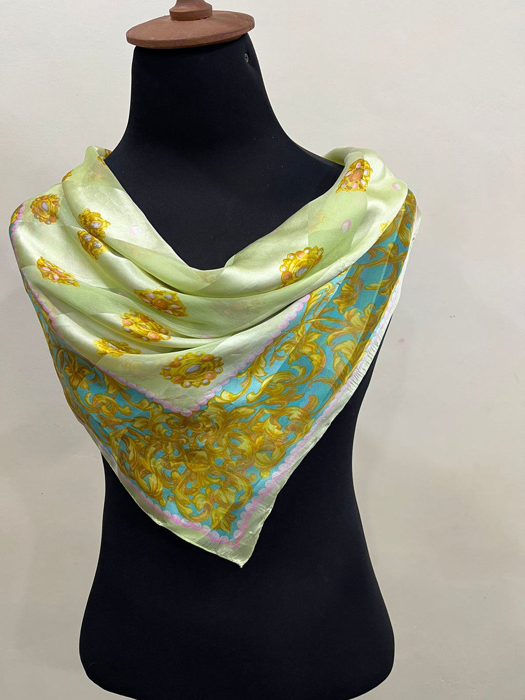 Vintage Balenciaga Paris 100% Silk Baroque Scroll Print Square Scarf