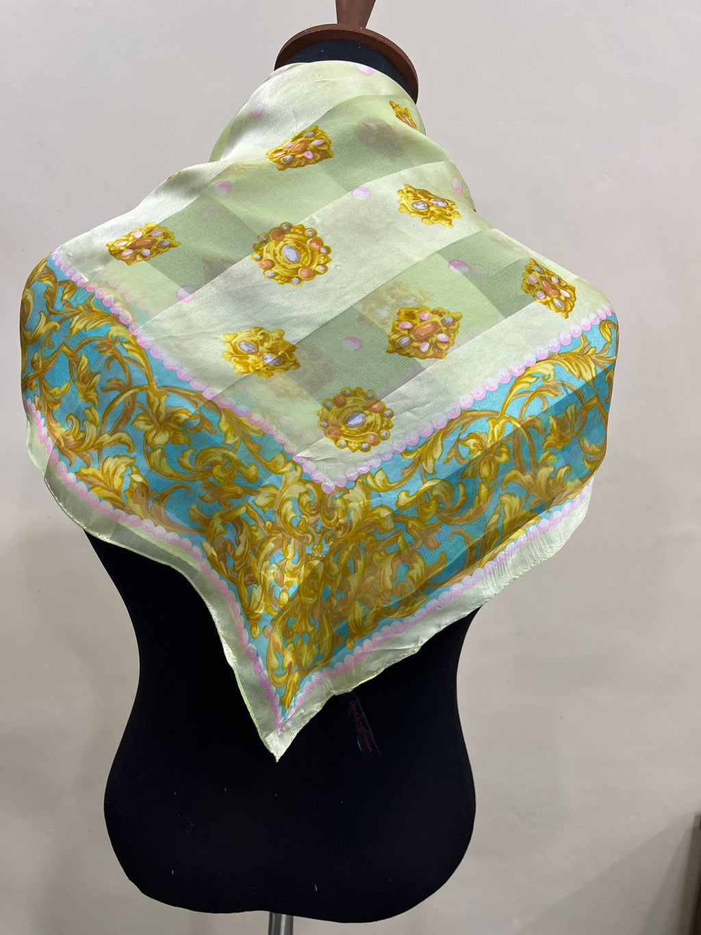 Vintage Balenciaga Paris 100% Silk Baroque Scroll Print Square Scarf