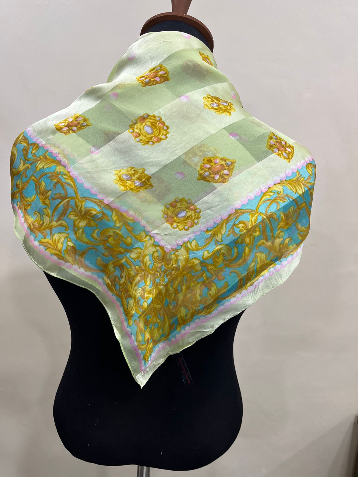Vintage Balenciaga Paris 100% Silk Baroque Scroll Print Square Scarf
