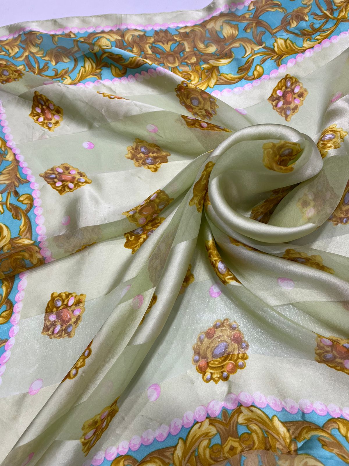 Vintage Balenciaga Paris 100% Silk Baroque Scroll Print Square Scarf
