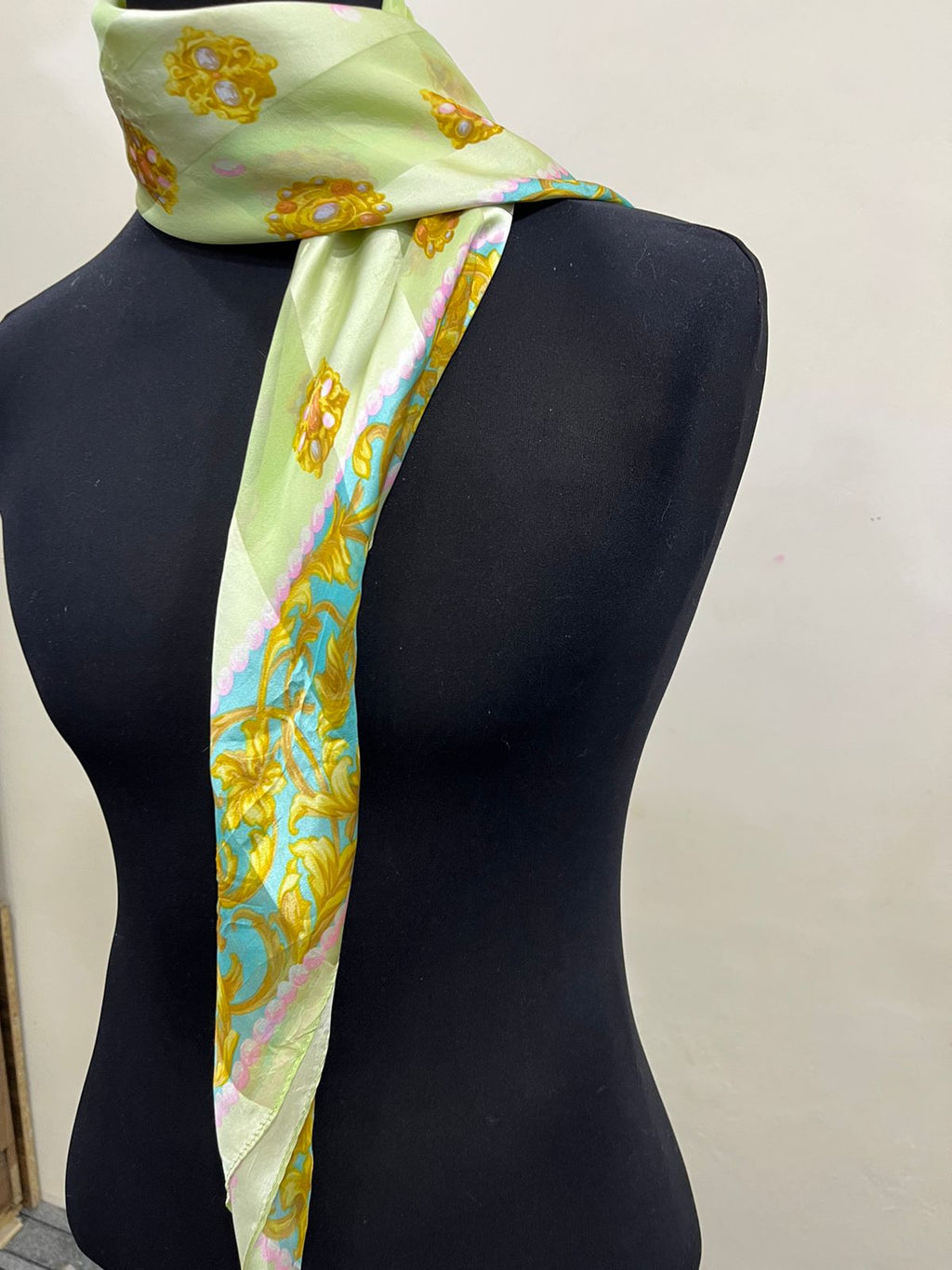 Vintage Balenciaga Paris 100% Silk Baroque Scroll Print Square Scarf