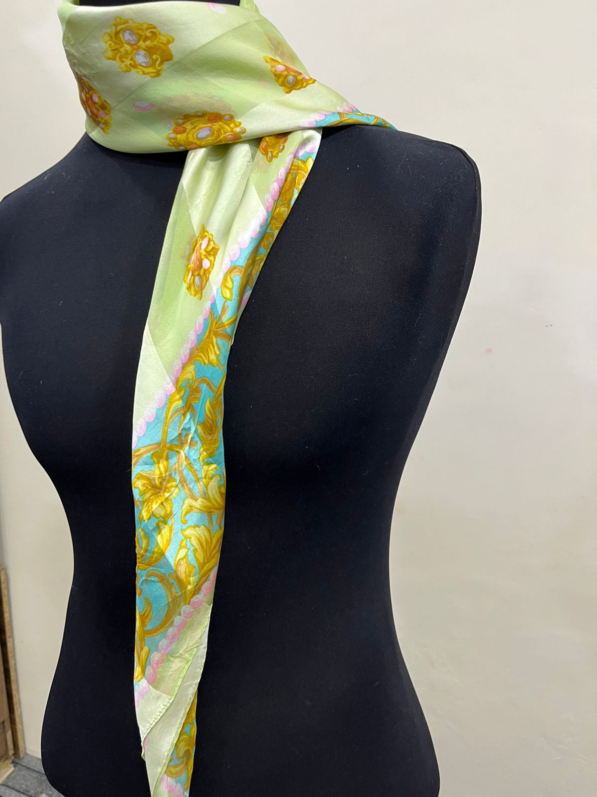 Vintage Balenciaga Paris 100% Silk Baroque Scroll Print Square Scarf
