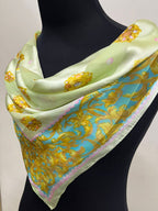 Vintage Balenciaga Paris 100% Silk Baroque Scroll Print Square Scarf