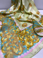 Vintage Balenciaga Paris 100% Silk Baroque Scroll Print Square Scarf