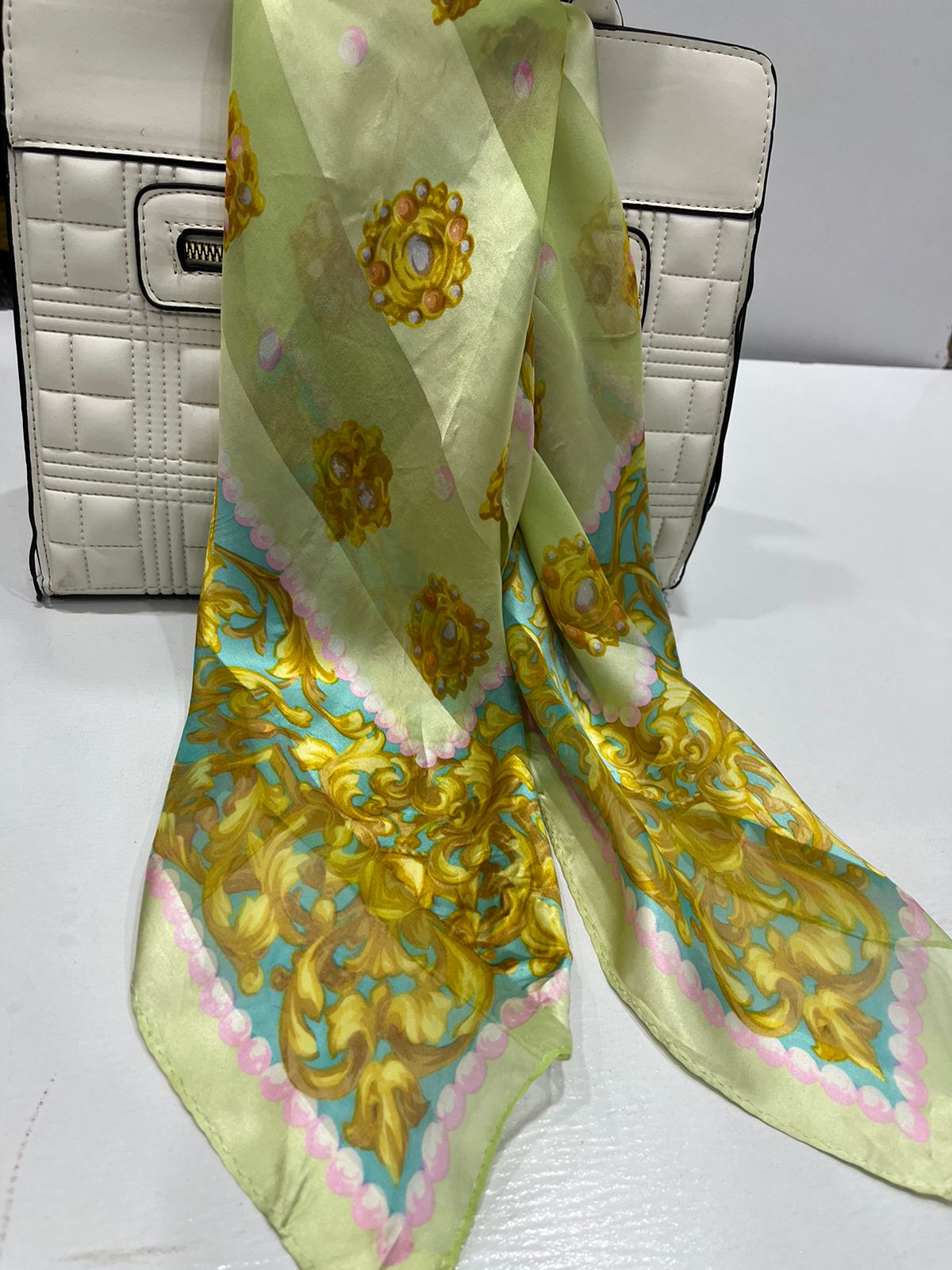 Vintage Balenciaga Paris 100% Silk Baroque Scroll Print Square Scarf